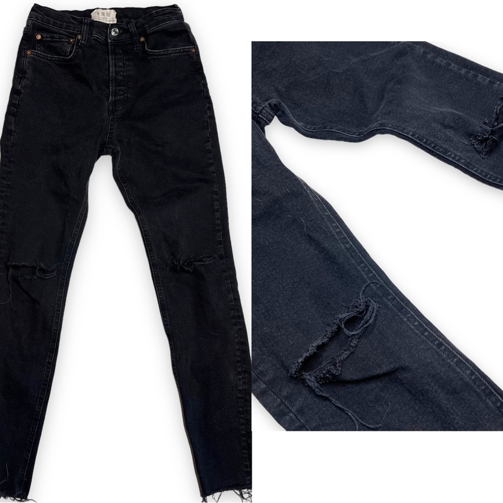 Free People Black High Waisted Jeans Fray Hem